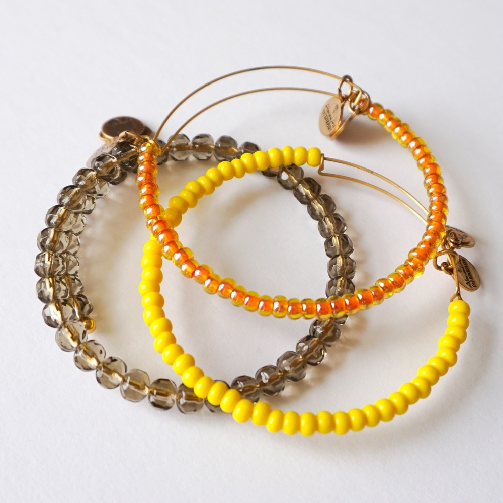 Set of 3 Alex and Ani beaded bangle bracelets gold